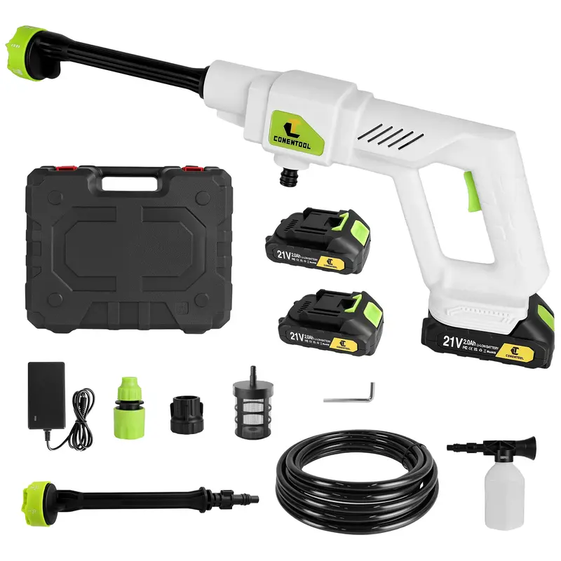 6 IN 1 Cordless High Pressure Cleaner, Portable Hand-held Electric Car Cleaner Water Gun Set with Battery and Charger Brushless High-Pressure Cleaner with 21V 3.0Ah Battery, 6-in-1 Nozzle, 16ft Hose 0