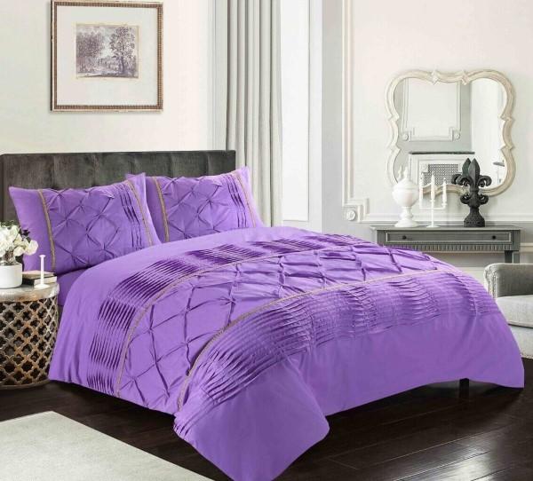 Luxury Antoinette Damask Floral Duvet Cover Set – Reversible Polycotton Quilt Cover for Double and King Size Beds, Eleanor Pintuck Stripes Design, Soft 200 Thread Count, Easy Care Summer Bedroom Décor, Buttons Closure, Includes Duvet and Pillow Cases 5