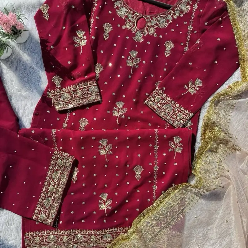 Sahiba Red Luxury Readymade Salwar Kameez with Peach Gold Dupatta – Elegant Eid, Wedding, Festive & Sangeet Wear outfit indian plus clothes summer modest Traditional Asian Elegance Comfort Womenswear 3
