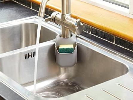 Kitchen Sponge Holder with Tap Hook, Silicone, Grey, 4 x 10 x 19.5 cm 2