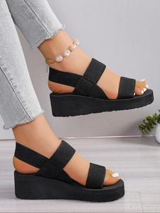 Women's Fashionable Solid Color Slip on Wedge Sandals, Casual Comfortable Breathable Sandals for Summer, Female All-match Shoes for Daily Wear, Girl