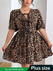 【Plus Size】 Leopard Print Dress, Casual Dress for Summer, Women's Plus Clothing for Daily Wear