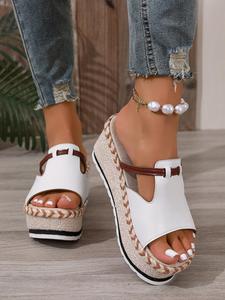 Women's Fashionable Patchwork Design Wedge Elegant Classy Sandals, Trendy Sandals, Casual Comfortable White Platform Stylish Elegant Sandals for Summer, Lightweight Breathable Shoes for Daily Wear, Girl, Stylish Footwear Style