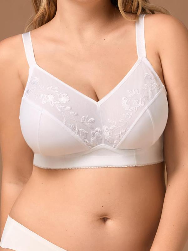【Plus Size】 Solid Patchwork Lace Wireless Bra, Elegant Comfortable Breathable Bra for Daily Wear, Women's Lingerie for All Seasons 3