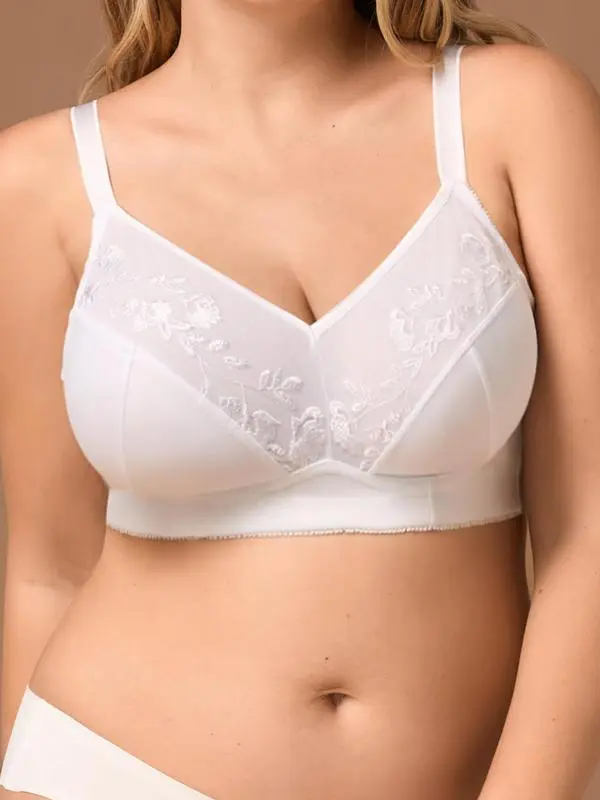【Plus Size】 Solid Patchwork Lace Wireless Bra, Elegant Comfortable Breathable Bra for Daily Wear, Women's Lingerie for All Seasons 3
