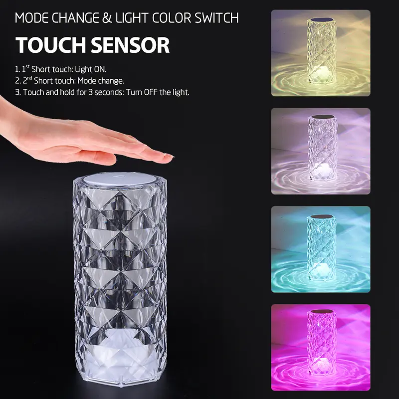 Touch Crystal Lamp 16 Color Changing RGB Night Light Remote USB Romantic LED Rose Diamond Living Room Valentines Day Nightlight 2
