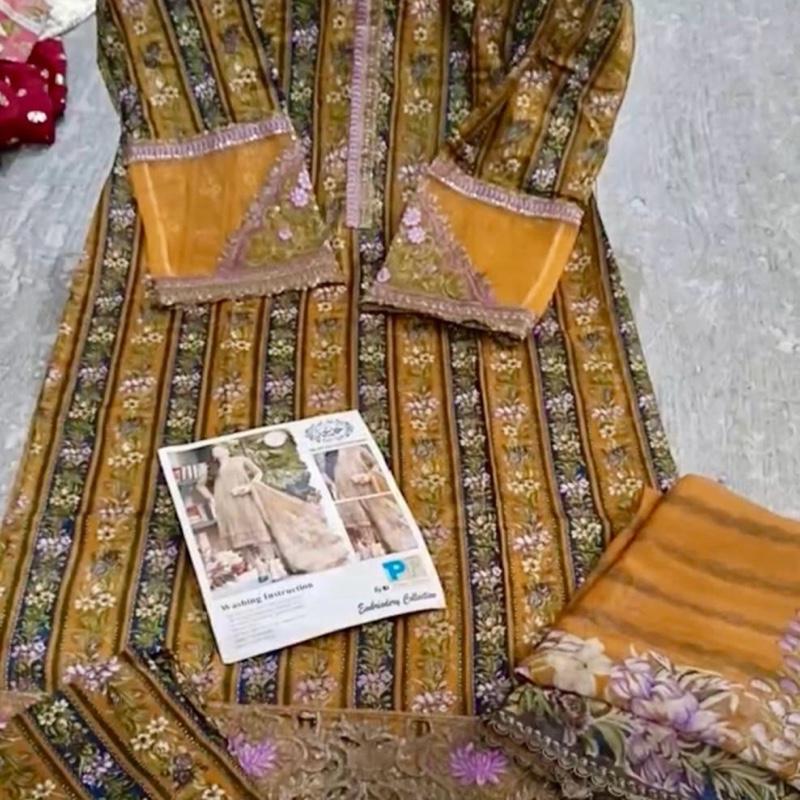 Maria B Inspired 3 Piece Printed Lawn Suit with Chiffon Dupata 2