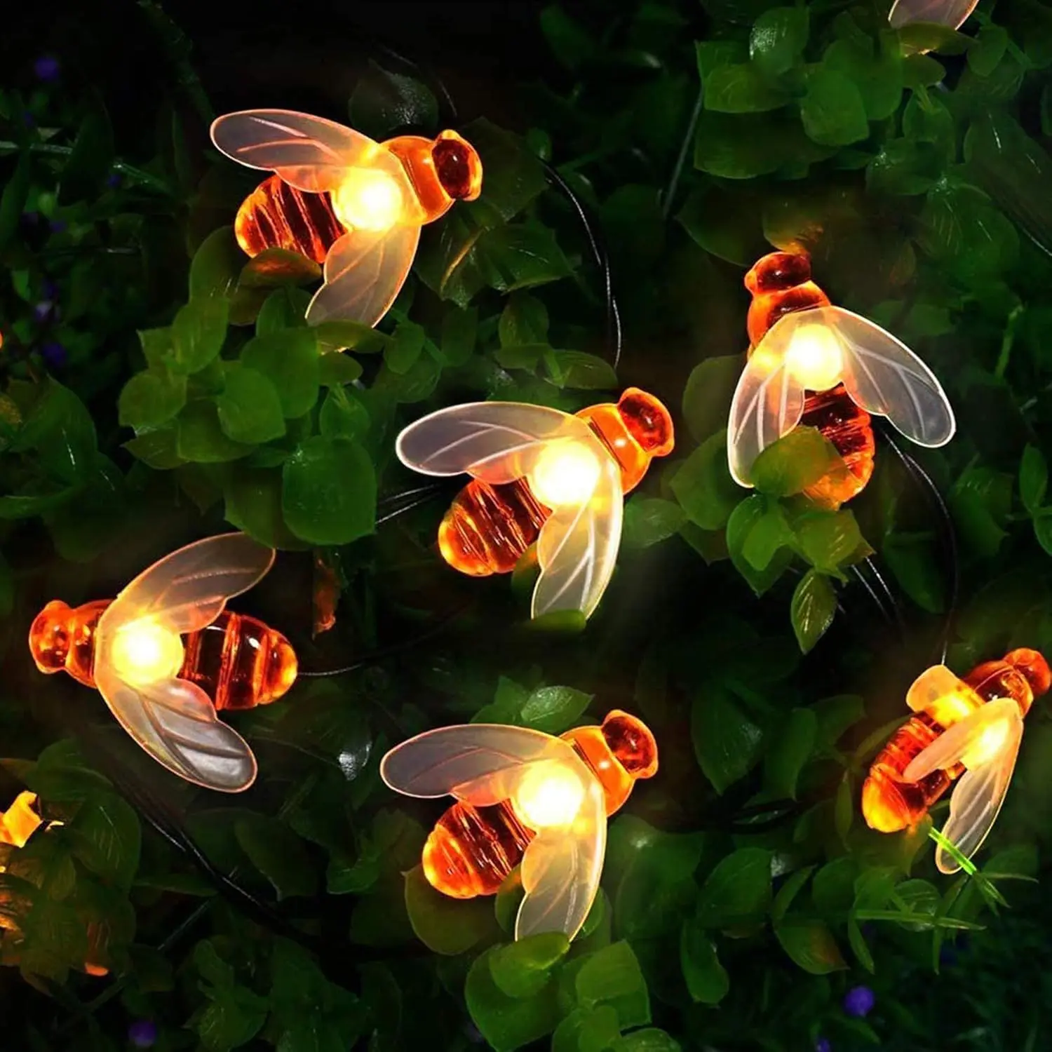 Solar Honey Bee String Lights – 7M/24Ft, 50 LEDs, 8 Lighting Modes, Waterproof Garden Fairy Lights for Fence, Lawn, Patio, Outdoor & Indoor Decoration (Warm White)