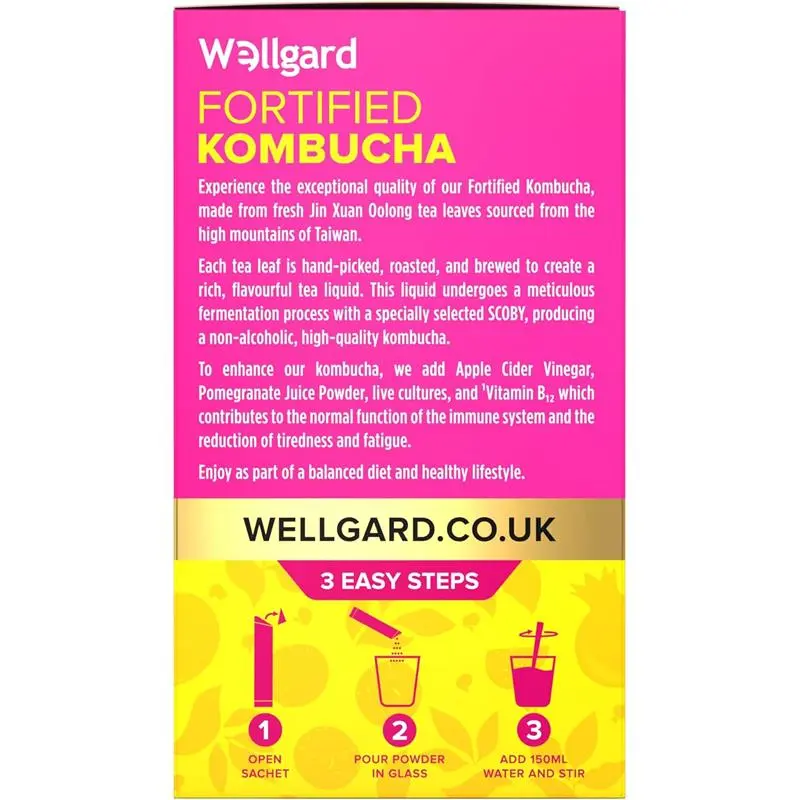 Wellgard Fortified Kombucha, Vegan Probiotic Drink Sticks, Probiotics, Immune & Energy, 20 Sticks 3