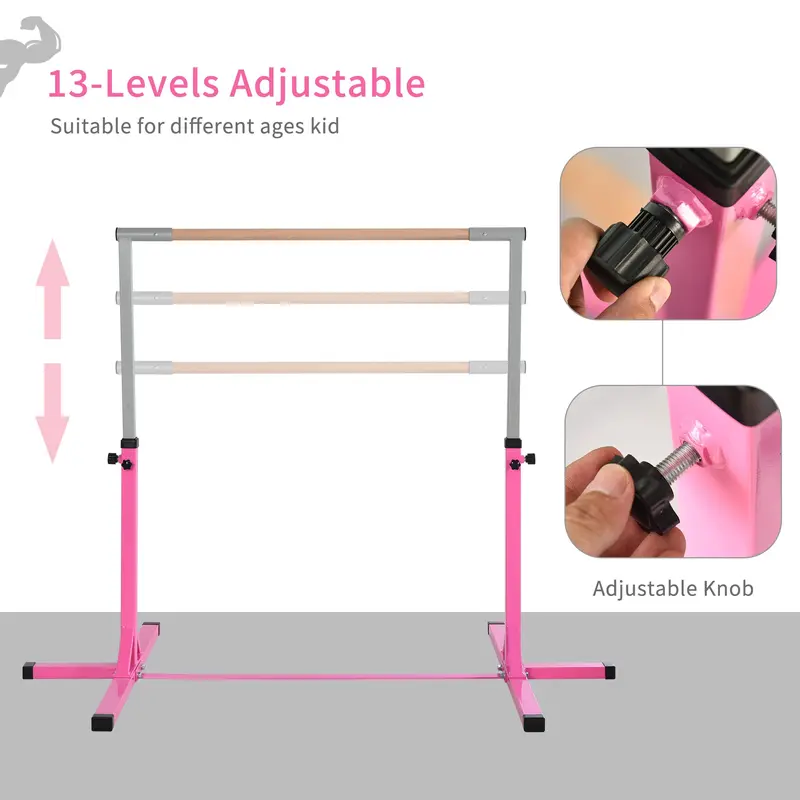 Steel Frame Adjustable Horizonal Gymnastics Bar for Kids Pink 4