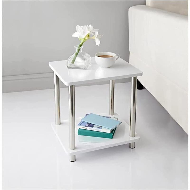 Small 2 Tier White Gloss Side Table with Shelf Office Bedroom Coffee End Table 4