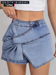 Women's Denim Bow Decor Shorts, Casual Fashion Shorts for Summer, Fashion Basic Fitted Women's Bottoms for Daily Wear, Jean, Womenswear, Chic Casual Shorts, Lady Casual Pocket Shorts
