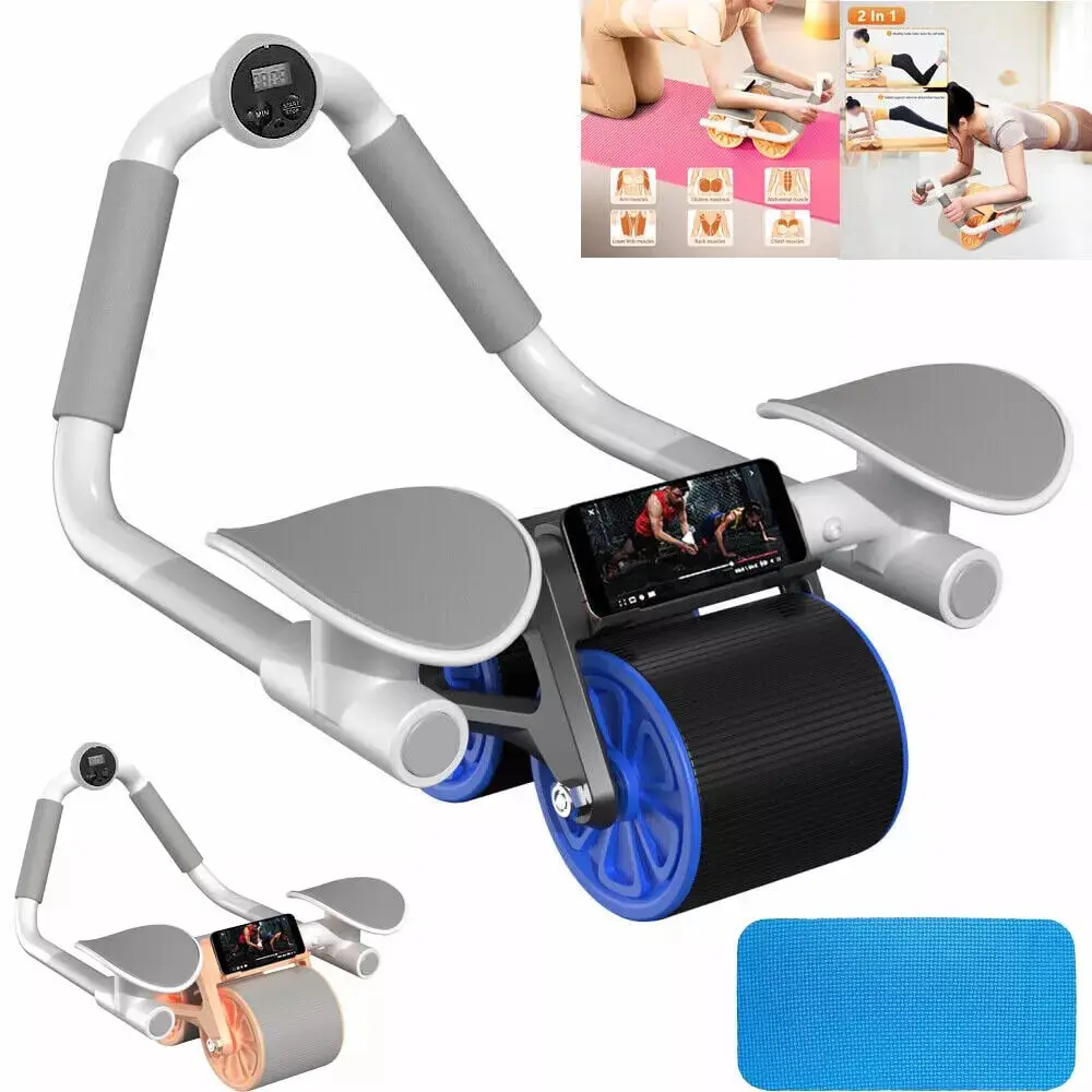 Automatic Rebound Fitness AB Roller with Elbow Support and Timer - Orange/Blue