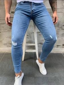 Men's Regular Fit Solid Color Distressed Jeans, Fashion Casual Comfy Denim Pants for Daily Outdoor Wear, Mens Bottoms for All Seasons, Cotton