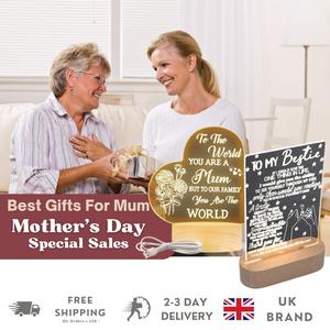 CUQOO Mum 3D Illusion Lamp - 3D Illusion Best Friend Lamp – USB Powered Rechargeable Creative LED Acrylic Desk Plaque, Night Light – Mother's Day Gift for Mum – Living Room, and Office – Thank You Gift For Mom, Desktop Decorative Ornament [Energy Class A]