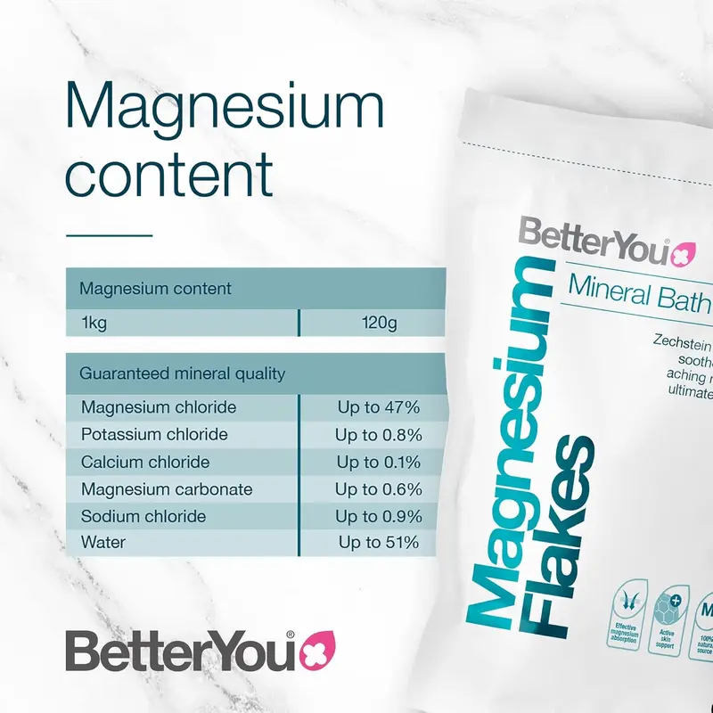 BetterYou Magnesium Bath Flakes 1kg – Natural Zechstein Mineral Salts | Vegan, Palm Oil Free, Relax & Detox Soak 2