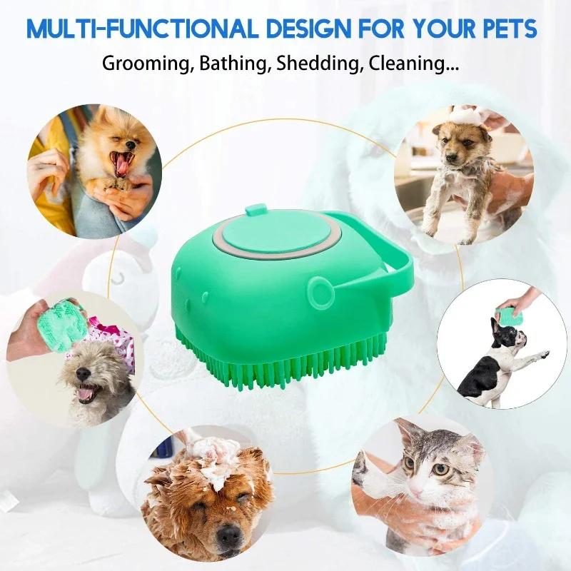 Pet Dog Shampoo Brush 2.7oz 80ml Cat Massage Comb Grooming Scrubber  for Bathing Short Hair Soft Silicone Rubber 5