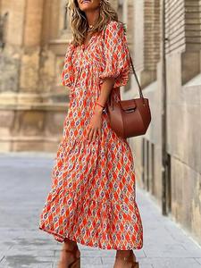 Women's All Over Print Dress, Boho Fashion Casual Long Dress for Daily Holiday Vacation Wear, Ladies Dress for Summer, Womenswear, Boho Chic Dress