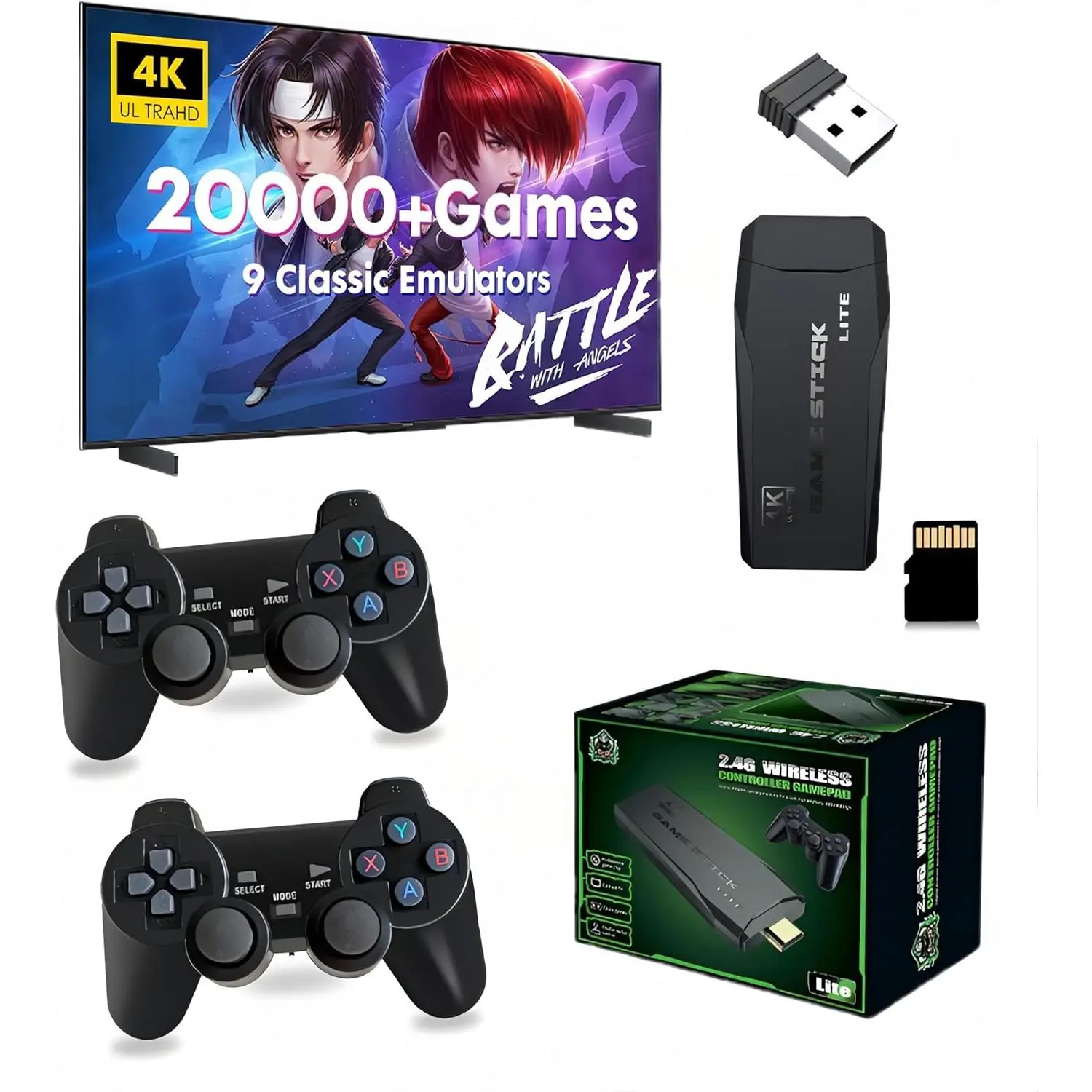 Retro Game Console - Retro Game Stick, Upgraded Plug and Play Video Game Console Built-in 25400+ Games, 4K HDMI Output, Dual 2.4G Wireless Controller, 15 Classic Emulators (64G Memory Card)