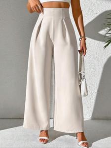 Women's Solid Wide Leg Pants, Casual Comfy Trousers for Daily Wear, Ladies Bottoms for Summer