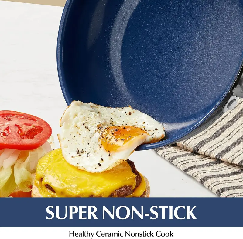 KOCH SYSTEME CS Stainless Steel Frying Pan, 8 Inch Stainless Steel Pan with Lid & Ultra Nonstick Blue Ceramic Coatings, 8 Inch Pans, Nontsick Small Frying Pans with Lid, Induction Compatible 7