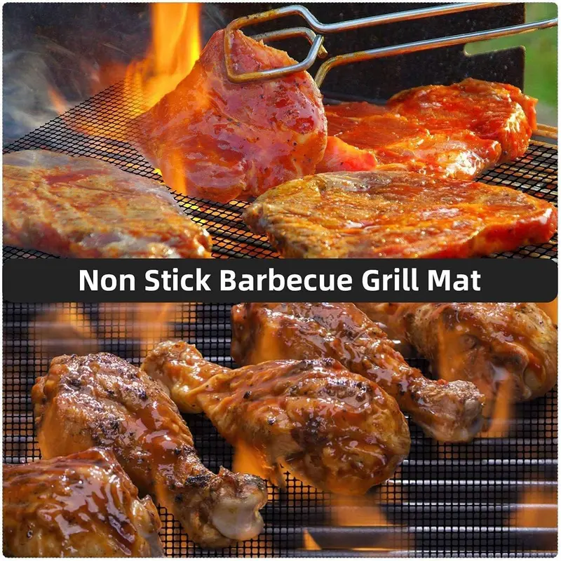 3PCS BBQ Grill Mesh Mat Set, 3PCS Non-Stick Reusable Grill Mats Baking Accessories for Grilling Meat, Vegetables, Cooking, Baking, Grilling and Baking, 40x33cm 3