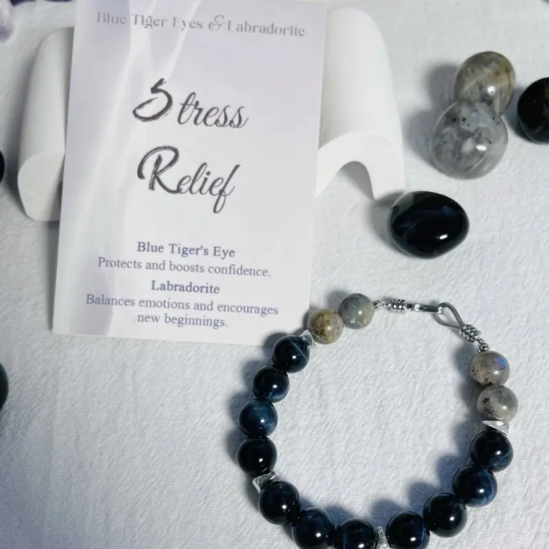Blue Tiger Eye & Labradorite Stress Relief Bracelet for Men and Women 3