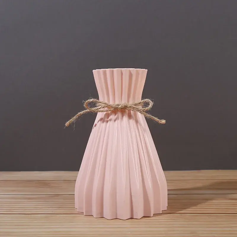 New Brand Plastic Vase Nordic Not Fragile Flower Vase White Imitation Ceramic Flower Pot Basket Decor for Flowers Home Decor 4