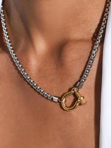 Stainless Steel Cuban Link Chain Necklace with Carabiner Pendant, Daily Wear Necklace, Waterproof Necklace for Women & Men, Fashion Jewelry for Party, Trendy All-match & Exquisite Jewelry for Birthday Gift, Fashion Chic Accessories, Casual Trendy Jewelry