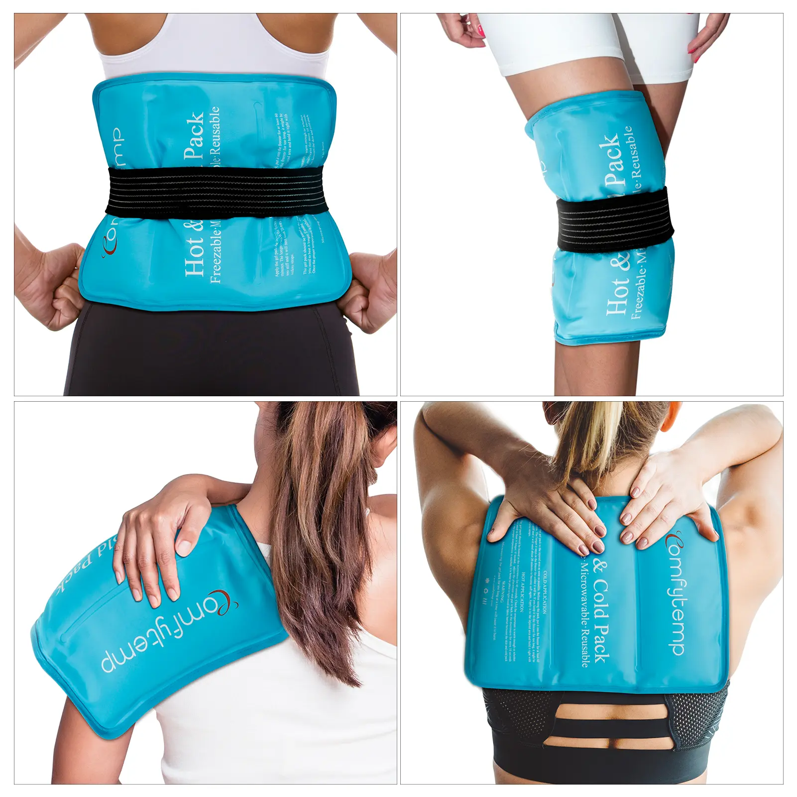 Large Gel Ice Pack for In-juries Reusable, 10.5"x14.5" Reusable Cold Pack with Strap Knees, Back, Shoulders, Arms and Legs