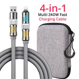 Super Fast 4-in-1 Charging Cable 240W (1.5M) + TRAVEL CASE | All Devices in One: iPhone, Samsung, Type-C, Micro USB