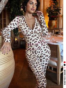 Women's Plain/Leopard Print Zipper Crop Top & Pants Two-Piece Set, Casual Long Sleeve Top & Trousers for Spring & Fall, Women's Clothes for Daily Wear