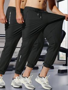 Men's Letter Print Contrast Binding Pants, Casual Comfy Breathable Trousers for Gym Workout Running, Men's Bottoms for Summer