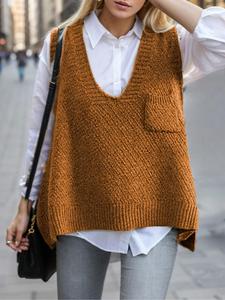 Women's Solid Pocket High Low Hem V Neck Sweater Vest, Knit Vest Tops, Casual Sleeveless Jumper Vest for Daily Wear, Ladies Knitwear for All Seasons