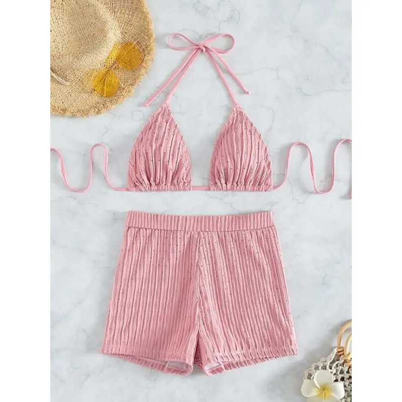 Feminine lace-up textured two-piece bikini 4