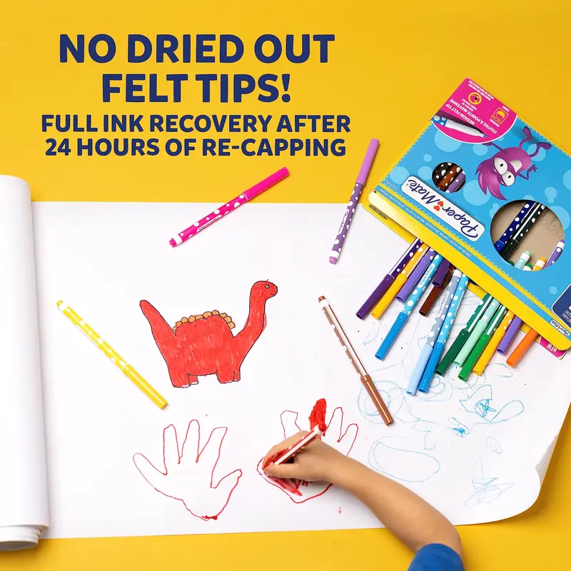 Paper Mate Children's Felt Tip Colouring Pens | Washable | Assorted Colours | 24 Fibre Tip Markers 3