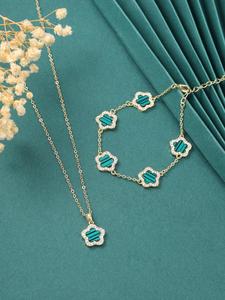 Spring Romantic Flower Charm Bracelet & Pendant Necklace, Real Jewelry Sets, Saint Patrick's Rhinestone Decor Women's Summer Accessories for Daily Wear, Todays Flash Sale Bundles Valentine's Day Gift, Vintage Jewelry  Jewelry Set for Women