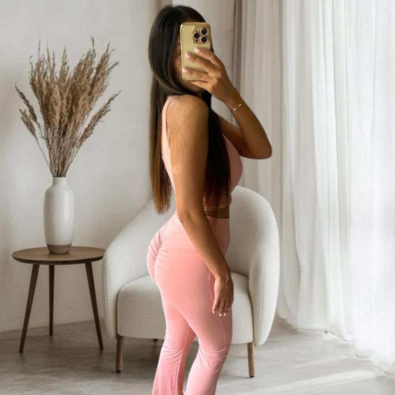 NEW IN ‘ LOLO ‘ Bralette and Flared Scrunch Bum Leggings in Pink 1