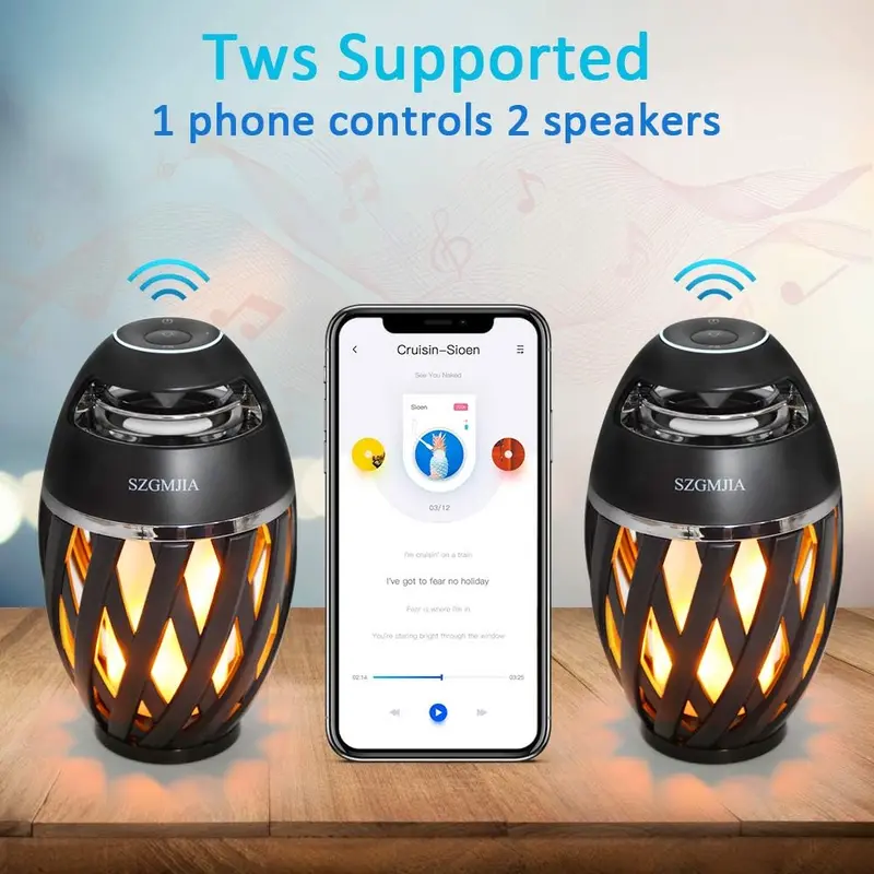2-Pack Led Flame Speakers, Flame Torch Atmosphere Speaker Bluetooth 4.2 Wireless Portable Outdoor HD Audio Waterproof Speaker with LED Flickers Warm Night Lights for iPhone/iPad/Android 3