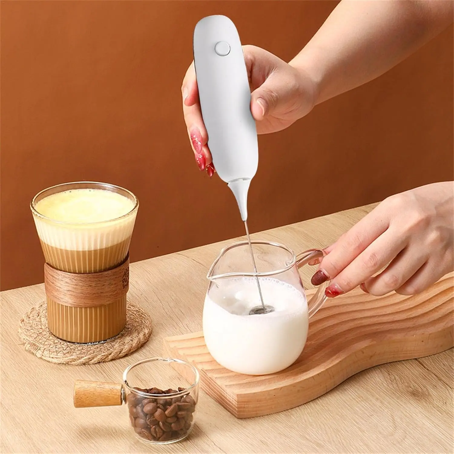 Electric Milk Frother - Handheld Stainless Steel Milk Foamer for Coffee, Lattes, Cappuccino, Hot Cocoa, Matcha Froth