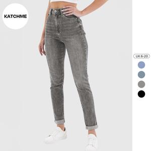 KatchMe Women's Street Mid-Rise Tapered Jeans, Cozy Fall Outfits for Women Lady, Chic Women's Bottom, Leisure Denim Trousers, Street Womenswear