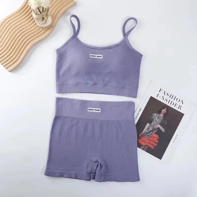 Womens Intimate Sexy Bra Bustier Shorts Set Camisole Padded Tank Top Female Slim Sports Underwear Pants Suit Summer Lingerie 8