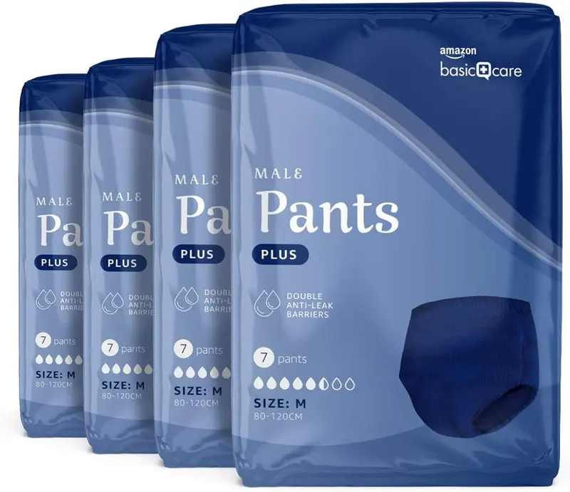 (FAST DELIVERY) Amazon Basic Care Men’s Pants Plus Medium, 28 Count (4 Packs of 7), Blue 1