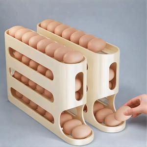 4 Layer Egg Storage Box, 1 Count Slide Egg Storage Box, Large Capacity Automatic Egg Roller, Durable Stackable Fridge Organizer, Kitchen Accessories Refrigerator Side Door Egg Organizer, Household Items, Refrigerator Stand for Egg