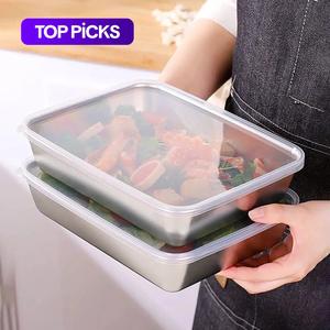 Stainless Steel Food Storage Box, 3 Counts/set Square Food Storage Container, Durable Bento Box with Lid, Lunch Box, Travel Accessories, Kitchen Utensils