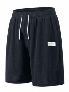 Men's Letter Patched Drawstring Waist Corduroy Shorts,  Casual Comfy Shorts for Fall & Winter, Men's Bottoms for Daily Wear