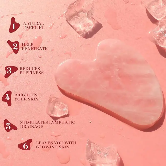 Gua Sha & Jade Roller,Guasha Tool face, Self Care Gift for Women and Men, Massager for Face, Eyes, Neck Care, Skin Care Gifts - Rose Quartz 5