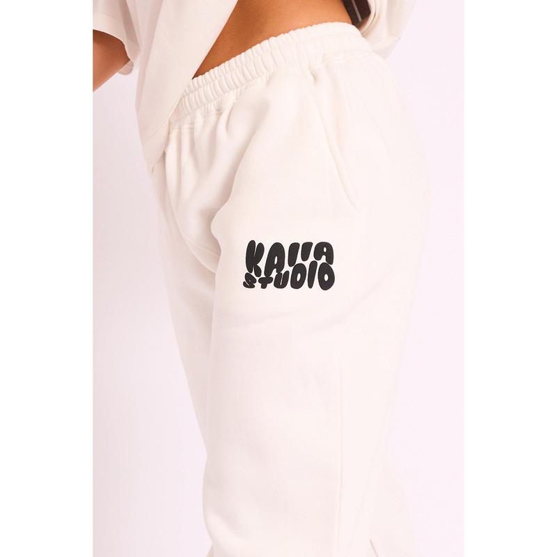 Kaiia Studio Bubble Logo Wide Leg Jogger White & Black 3