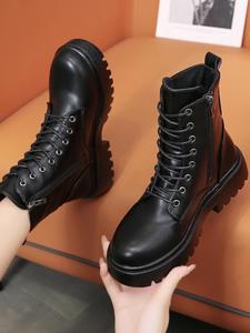 1 Pair Women's Lace up Front Zipper Side Design Solid Color Boots, Fashionable Round Toe Boots for Daily Wear, Outdoor Party, Fashion Women's Shoes for Party, Daily Clothing Decor for Women & Girls