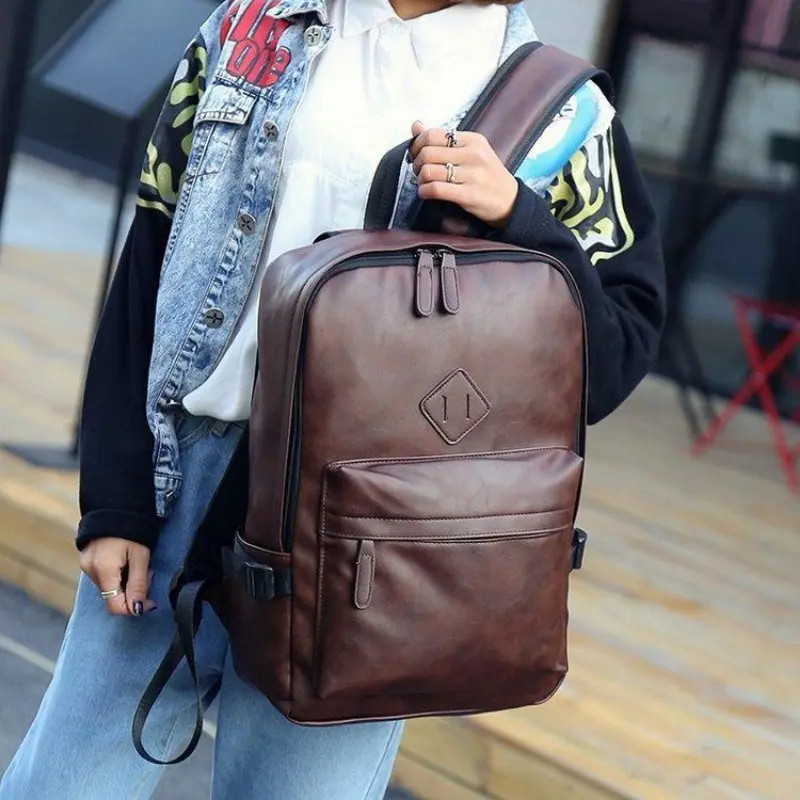 2025 Fashion Men Large Capacity PU Leather Backpack Luxury Men Outdoor Bag Male School Bags Man Business Backpack 3